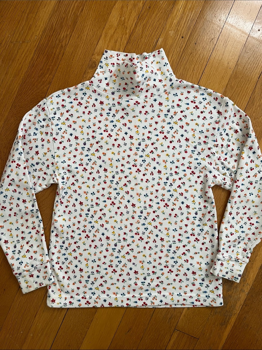Vintage 80s Children’s 100% Cotton Ditsy Floral Turtleneck Long Sleeved Top 7-8